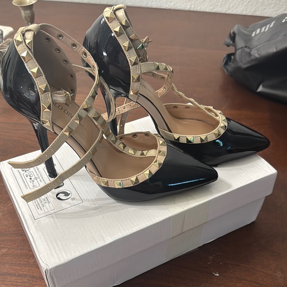 Studded Black and Gold Women's Heels
